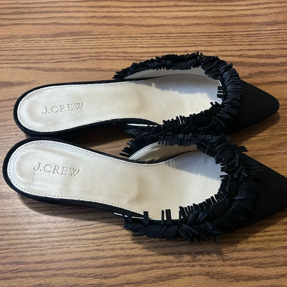 J. Crew Loafer Black Suede Fringe Slip-On Mules Women’s Pointed Flats Size 8.5 - Picture 2 of 4